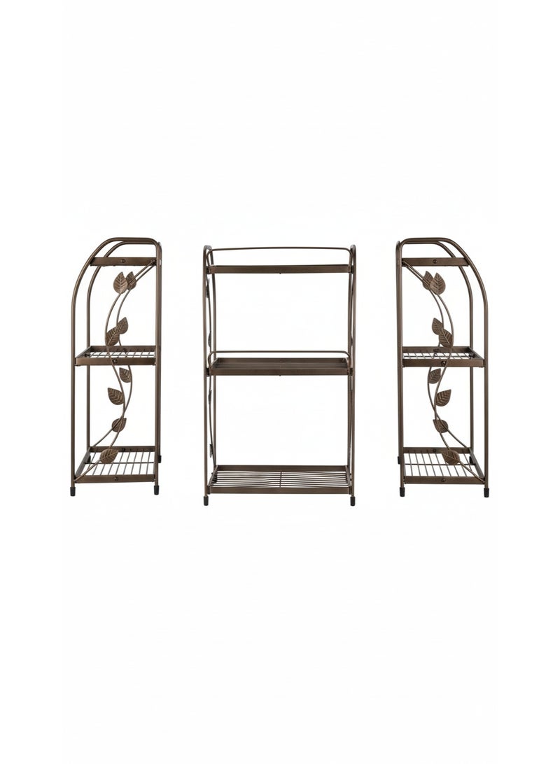 3-Tier Metal Organizer Rack – Multi-Purpose Wire Shelf for Bathroom, Kitchen, Bedroom, and Office – Vintage Bronze Coated Iron Storage Stand with Decorative Leaf Design – Spice Rack, Oil Rack, Cosmetic Organizer, Toiletry Holder, and Personal Care Storage – Slim Space-Saving Wire Shelves with Dimensions 56.5 cm Height × 31.5 cm Width × 17 cm Depth, Easy Cleaning, Ventilated Shelving, Sturdy Metal Frame with Non-Slip Rubber Feet – Multi-Functional Storage Solution for Bottles, Jars, Creams, and Small Containers - Image 5